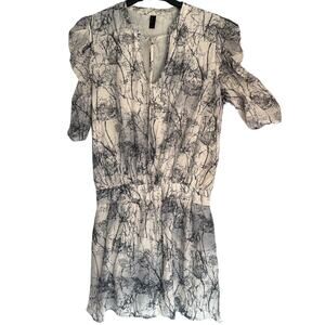 Vero Moda Dress Womens Size XL White Black Short Sleeve Drop Waist Lined V Neck